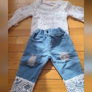 Amazon Kids White and Blue Lace Matching Set